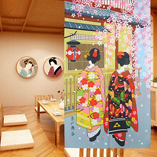 Ligicky Giapponese Noren Tenda Ristorante Lungo Curtain Doorway Curtains Corridoio Decorazione Domestica (Ukiyo-E Kyoto Miyako Odor,Duegeisha,85 * 150