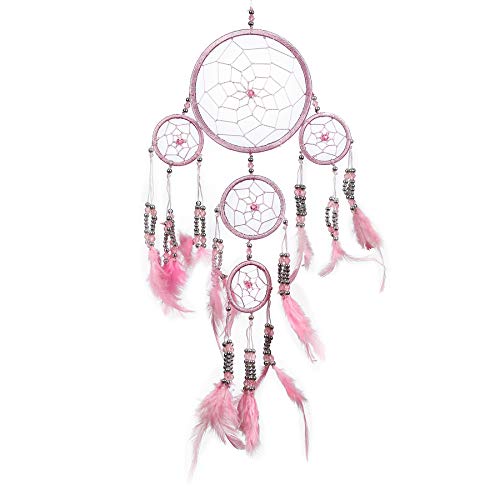 Pink Pineapple Piccolo Dream Catcher Bohemien Fatto A Mano: Acchiappasogni Etico Da Appendere Arte Da Parete Con Piume Rosa E Perline Con Tradizionale