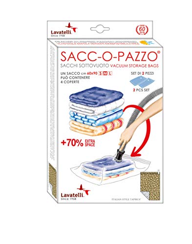 Set Di 2 Sacchetti Sottovuoto Coperte E Piumoni, Salvaspazio, Buste Sottovuoto Vestiti, Antimuffa, Antiacari, Misura M 60X90Cm Per Coperte, Sacchetti