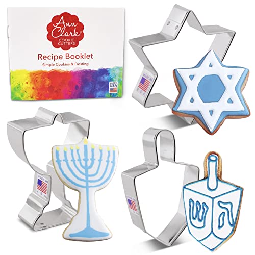 Formine Per Biscotti Stampi Hanukkah 3 Pezzi, Prodotte Negli Stati Uniti Da Ann Clark, Stella Di David, Dreidel E Menorah