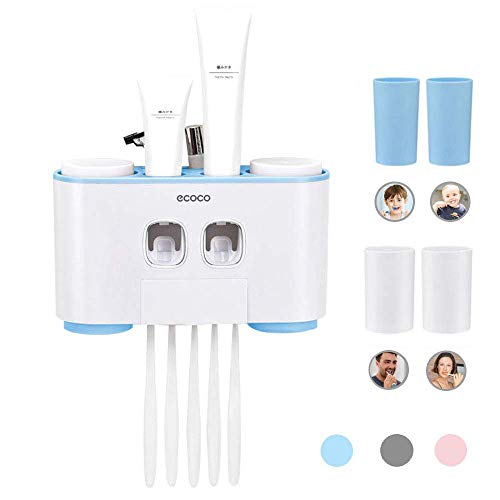 Mhtech -Dispenser Automatico Di Dentifricio E Spazzolino Holder Set Con Montaggio A Parete - Hands Free 2 Dentifricio Squeezers Con 5 Pennelli Set Con