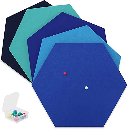 Seg Direct Bacheche In Feltro Esagonali | Set 5 Pezzi Bacheca Esagono Con Spilli 26 X 30 X 1 Cm Serie Blu