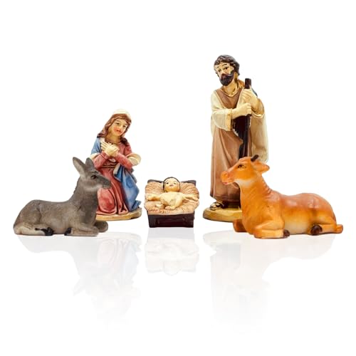Gesar Statuine Presepe 3,5 Cm 5 Pezzi - Set 5 Pezzi Presepe In Resina 3,5 Cm - Personaggi Presepi - Presepe Statuine In Personaggi Dipinti A Mano