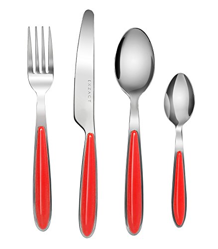 Exzact Colore Posate In Acciaio Inox Set 16 Pz - 4 X Forchetta, 4 X Coltelli, 4 X Cucchiai Cena, 4 X Cucchiaini (Rosso X 16)