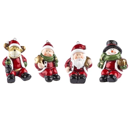 Ideen Mit Herz Piccole Statuette Decorative | 4 Pezzi | Renna, Babbo Natale, Pupazzo Di Neve E Bambino Invernale | Figure Di Natale (Statuette Sedute