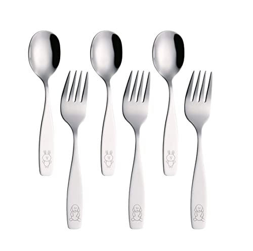 Exzact Bambini Posate 6 Pezzi In Acciaio Inox/Posate Bimbi - 3 X Forchetta, 3 X Cucchiai Cena