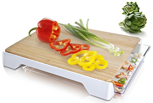 Vacu Vin 4685260 Cutting Board & Tray Tagliere Con Vassoio, Bamboo, Bianco, 38 X 32 X 6 Cm