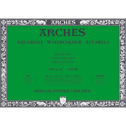 Arches- Blocco Enc 4L 36X51 20H Aquarelle 100% Fine 300G Blanc Nat, Colore Bianco Naturale, A1795063