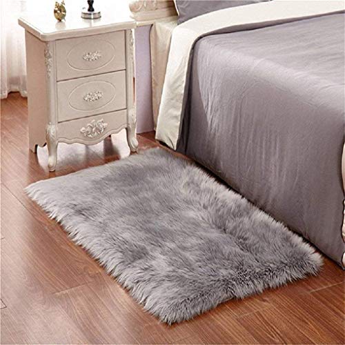 Dqmen Faux Pelliccia Di Agnello Di Pecora Tappeto,Pelliccia Sintetica Tappeto Vello Di Pecora (Grigio, 80 X 180Cm)