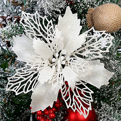 Mivaiun 10 Pezzi Fiori Natale (16Cm),Fiori Finti Per Il Matrimonio Fiori Artificiali Natale Glitter Fiori Fiori Dell'Albero Di Natale Per Le Decorazio