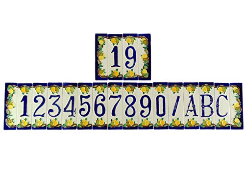 Numeri Civici In Ceramica,Numero Civico Ceramica Con Limoni,Oggetto In Ceramica Da Esterno Colorati A Mano Nl Misure:Numero H 15Cm,L 4,5Cm,Spessore 0,