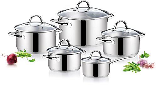 Tescoma 716410 Ambition Batteria Da Cucina, Acciaio Inox, Grigio, 24. Cm, 10 Pezzi