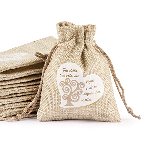 24Pz Sacchetti Comunione Cresima Bomboniere Bambini Portaconfetti Iuta Albero Della Vita Confetti Regalo Decorazione Per Prima Comunione Cresima Batte