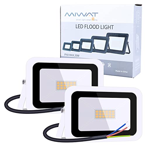 Miwatt Faretti A Led Per Esterni 20W Luci A Led Per Esterni Ip68 1800 Lumen, Luce Bianca Calda,Parco, Patio, Giardino, Garage,2 Pezzi