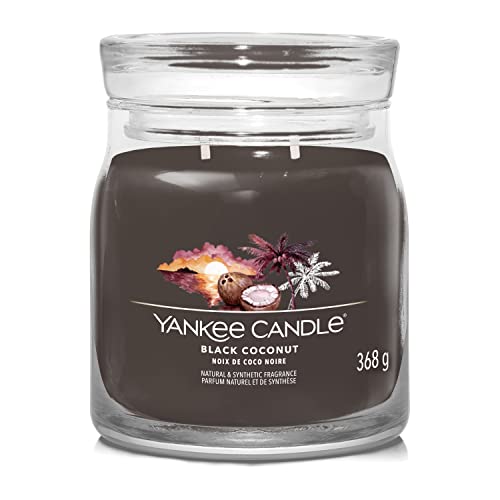 Yankee Candle Signature 1701382E - Candela Profumata In Barattolo Medio Al Cocco Nero Con Doppio Stoppino, Miscela Di Cera Di Soia, Candela A Combusti