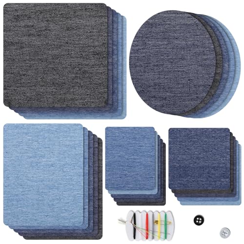 Naler 25Pcs Ferro-On-Patch, Denim Fabric Iron On Patches Per Jeans Kit Di Riparazione Set Art Craft Decoration Ornaments (3 Forme, 5 Dimensione & 5 Co