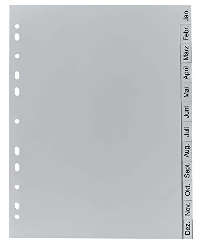 Exacompta - Rif. 1812B - 1 Divisori Stampati Mensili In Pp Riciclato Grigio - Gennaio - Dicembre (Tedesco) - 12 Posizioni - A4 - Grigio