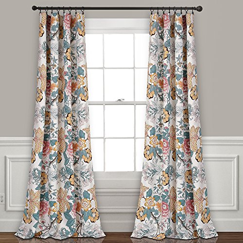 Lush Decor Sydney Curtains, Blu/Giallo, 84"L Panel Pair