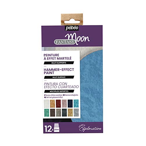 Pebeo - Set Scoperta Fantasy Moon - Pittura Effetto Martellato Multi Supporto - Ideale Per La Creazione Di Bigiotteria - 12 Flaconi Da 20 Ml - Colori