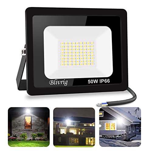 Blivrig 50W Faro Led Da Esterno Bianco Freddo 6500K, 5000Lm Faretto Led Parete, Ip66 Impermeabile Fari Led Per Casa Cortile Giardino Palestra Garage