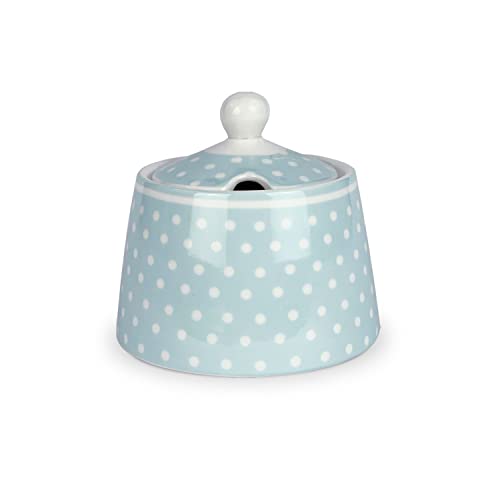 Zuccheriera In Porcellana Rotonda Azzurra Con Pois Bianchi Porta Zucchero Per Cucina Shabby Chic - Isabelle Rose