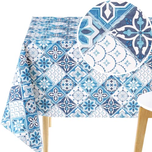 Kp Home Tovaglia Plastificata Rettangolare 140X200 Cm Azulejo Lisbona Piastrelle Stampa Tovaglia Pvc Copritavolo Blu Intenso 6 Posti Tovaglia Plastica