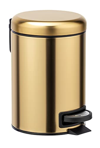 Wenko Pattumiera Cosmetica A Pedale Leman, 3 Litri, Pattumiera Da Bagno Con Rivestimento Anti-Impronta, Porta Sacco, Acciaio Inossidabile, 17X25X22.5
