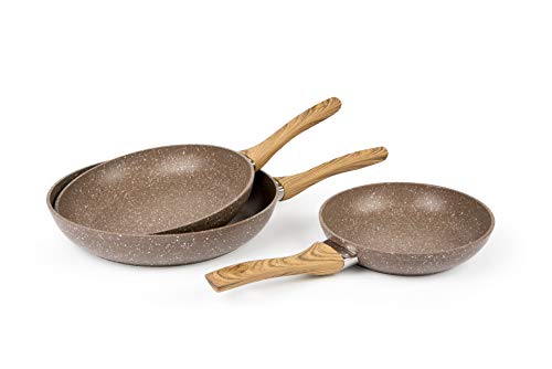 Excelsa Wood & Stone Set 3 Padelle, Alluminio Forgiato Con Rivestimento Antiaderente