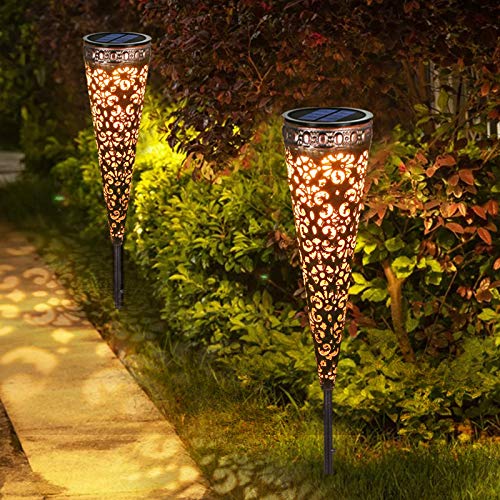 Metallo Lampade Solari Da Giardino, 2 Pezzi Ip65 Impermeabile Luci Solari Esterno Giardino, Led Lampada Solare Da Esterno Per Fioriera Terrazza Balcon