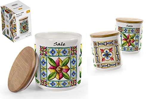 Gicos Srl 1 Pezzo Barattolo Da Cucina In Ceramica Terra E Sole Sale 10 X 12 Cm