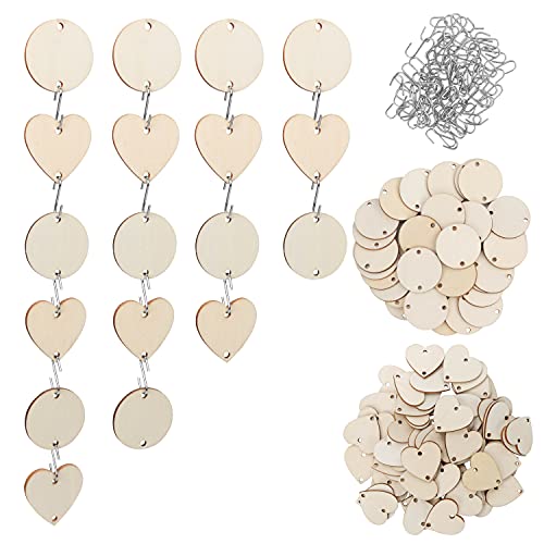 Belle Vous Cerchi Legno E Cuoricini Legno Grezzi Con Ganci S (240Pz) - Cuoricini Di Legno E Cerchi Legno Naturale Preforati Per Fai Da Te Legno, Lavor