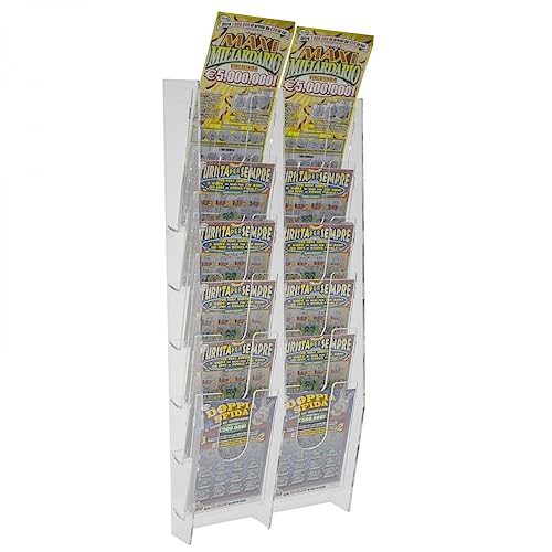 Designplex Espositore Porta Schedine E Gratta E Vinci Da Parete In Plexiglass Trasparente A 12 Tasche - Misure: 22 X 9 X H55 Cm