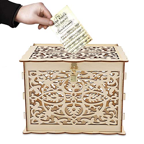Scatola Di Nozze Di Legno,Scatola Per Biglietti,Catola Di Carte Di Nozze In Legno Con Serratura,Scatola Buste Matrimonio, Fai-Da-Te Scatola Per Carte