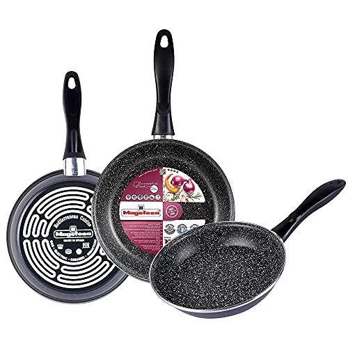 Magefesa K2 Gransasso Set 3 Padelle 20/24/28 Cm, Acciaio Vetrificato Esterno, Grigio, Antiaderente A Bicapa, Effetto Pietra, Per Tutti I Tipi Di Cottu