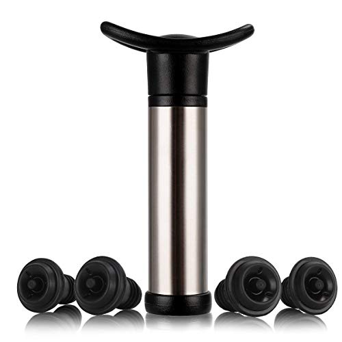 Pompa Salvavino, Fosfun Tappi Bottiglie Vino, Tappo Vino Sottovuoto, Kit Di Tappi Per Vino Sottovuoto, 4 Tappi Per Il Vuoto + 1 Pompa Per Vino Sottovu