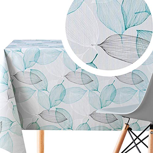 Kp Home Grigio Tovaglia Plastificata Rettangolare 140X200 Cerata Motivo Botanico In Foglie Blu Verde Acqua Facile Da Pulire Pvc Lavabile Da Tavola 6 P