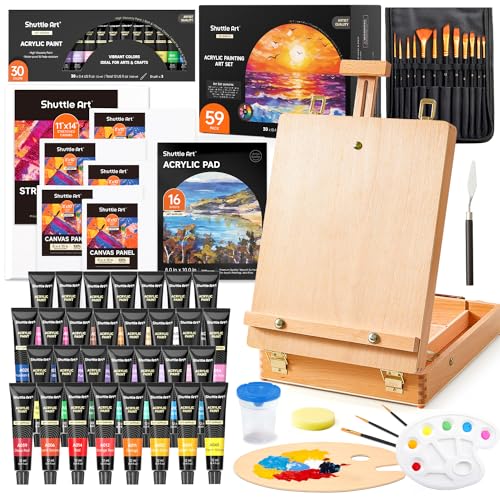 Shuttle Art Assortimento Di Pittura Acrilica, 59 Impacchettare Articoli Di Pittura Professionale Con Pannelli Di Legno Easel, 30 Colori Pittura Acrili