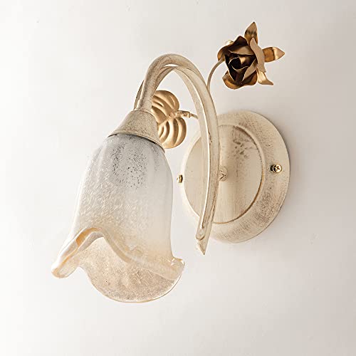 Applique Classico Arte Povera 1 Luce Ferro Battuto Avorio E Oro Serie Cestino