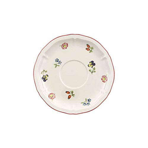 Villeroy & Boch Petite Fleur Piattino Tazza, Porcellana Premium Con Fini Rilievi E Motivi Di Fiori E Frutti, Bianco/Multicolore, 17 Cm