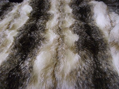 Lusso Animale Finta Pelliccia Tessuto Stoffa Marrone & Bianco Lupo - Marrone, 1Mtr - 150Cmx100Cm