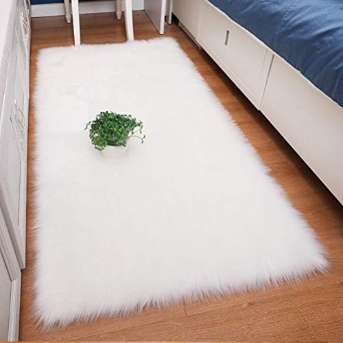 Dqmen Faux Pelliccia Di Agnello Di Pecora Tappeto,Pelliccia Sintetica Tappeto Vello Di Pecora (Bianco, 80 X 180Cm)