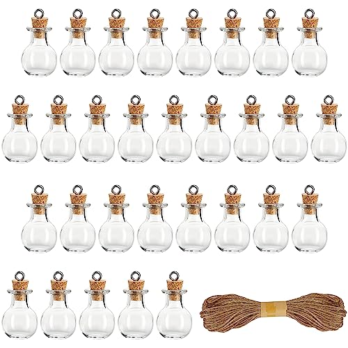 Belle Vous Confezione Da 30 Barattolini Vetro Piccoli - Bottigliette Vetro Da 1-2 Ml Con Tappo In Sughero E Corda - Bottiglie Di Vetro Per Bomboniere,