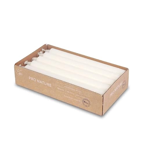 Müller Kerzen Pro Nature Candele Steariche - Bianche - 2,2 X 20 Cm - Set Di 10 Candele Per Candelabro - Lunga Durata Di 6 Ore - Cera Naturale Senza Pa