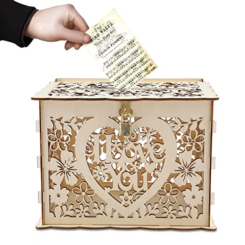 Scatola Di Nozze Di Legno,Scatola Per Biglietti,Catola Di Carte Di Nozze In Legno Con Serratura,Scatola Buste Matrimonio, Fai-Da-Te Scatola Per Carte