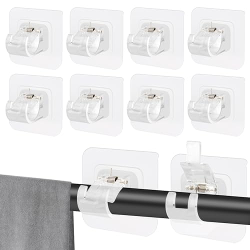 10 Pcs Ganci Adesivi Per Tende Senza Bucare,Portacanne Per Tende,Non Perforante,Ganci Adesivi Per Asta Tende Supporto Per Tende Portasciugamani Sospes
