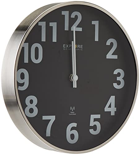 Explore Scientific Rac1003 Orologio A Parete Diametro 25Cm, Radiocomandato, Movimento Preciso, Non Necessita Di Regolazione, Design Contemporaneo, Con
