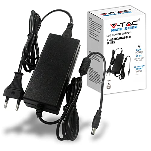 V-Tac Alimentatore 12V 60W 5A Con Jack 2.1 Per Telecamere, Strisce Led, Modem - Trasformatore 12V Plug&Play Con Spina Corrente Casa Per Schermi, Appar
