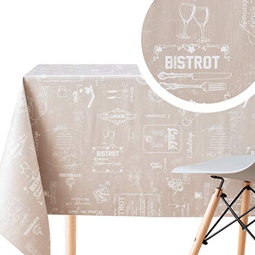 Kp Home Tovaglia Cerata Pvc Disegno Lavagna Effetto Caffetteria, Crema Beige, Plastificata Rettangolare 200X140 Cm Per Tavolo - Facile Da Pulire, Spes