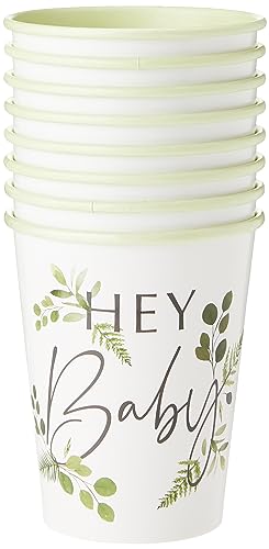 Ginger Ray Botanical - Bicchieri Di Carta Per Feste Di Nascita, Confezione Da 8, Colore: Bianco, Confezione Da 1