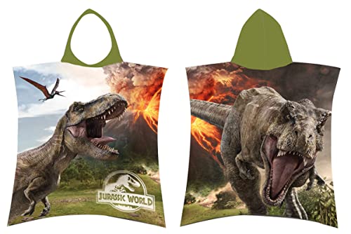 Jerry Fabrics Jurassic World - Poncho Da Bagno Con Cappuccio, Telo Da Spiaggia, 50 X 115 Cm